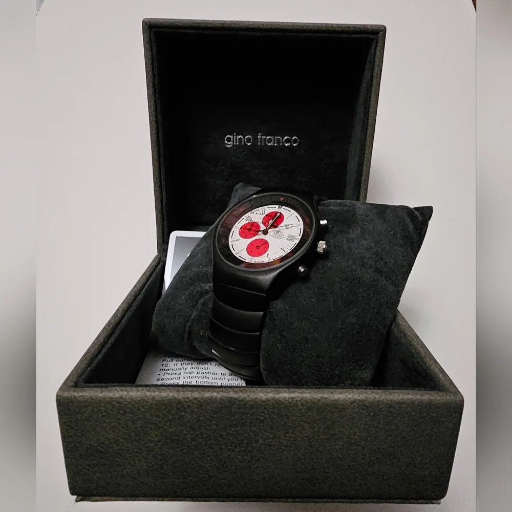 gino franco Stainless steel Water resistant Watch Japanese Quartz Black New